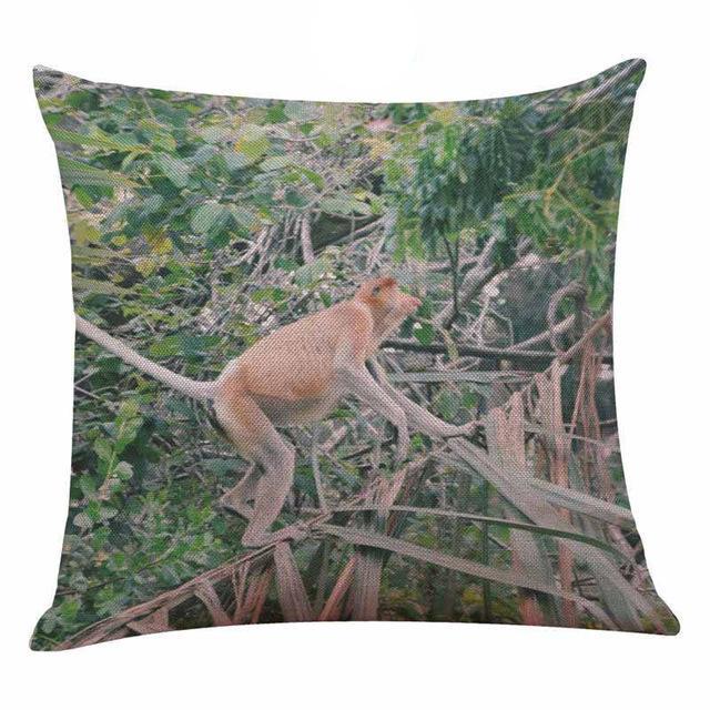 Monkey Pattern Linen Pillow