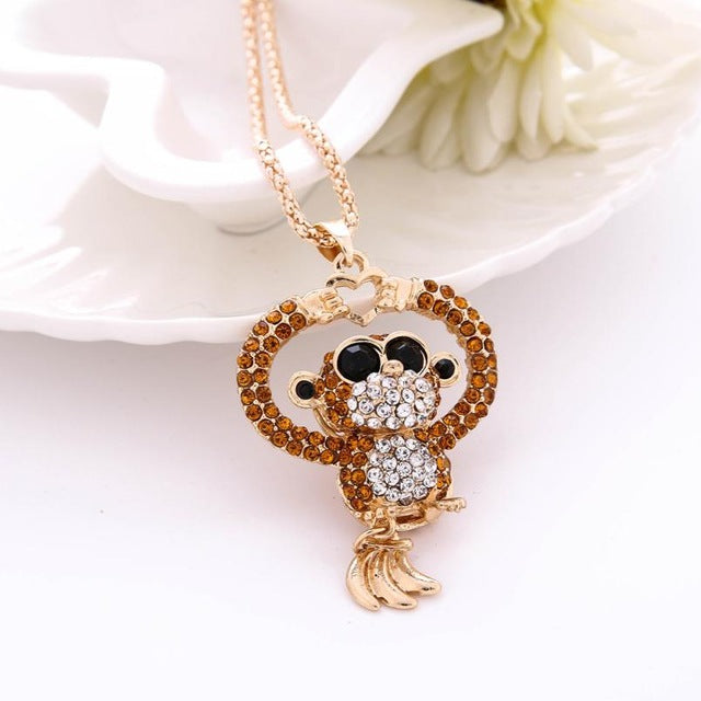 Mini Monkey Crystal Necklace
