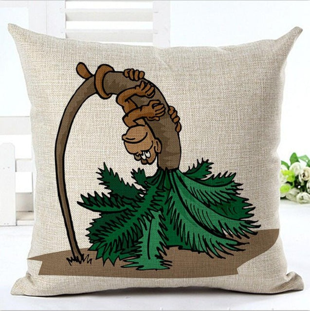 Linen Square Monkey Cotton Pillow